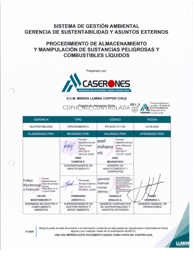 Procedimiento de Almacenamiento de Sustancias Peligrosas | PDF ...