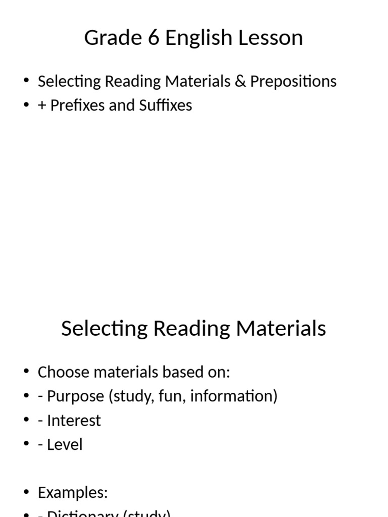 Grade6 English Prepositions Prefixes Suffixes | PDF