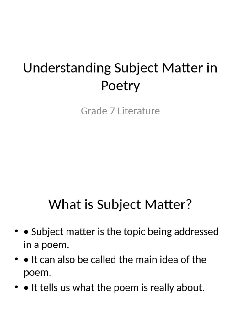 Understanding Poem Subject Matter | PDF