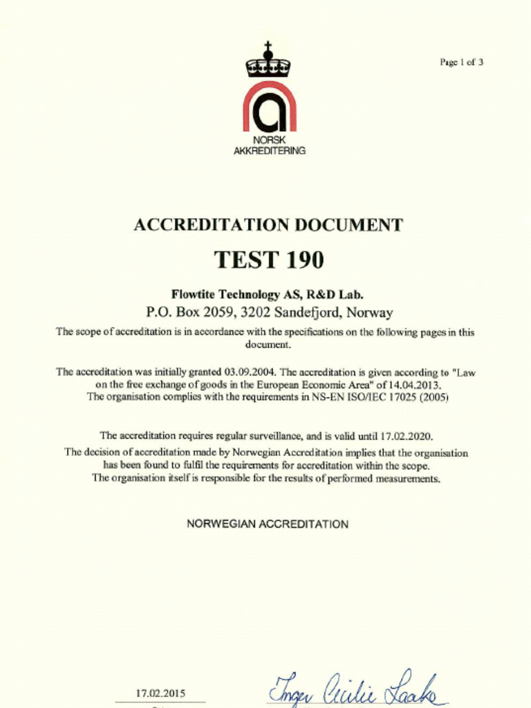 ISO 17025 Flowtite Technology Laboratories Acreditation Certificate | PDF