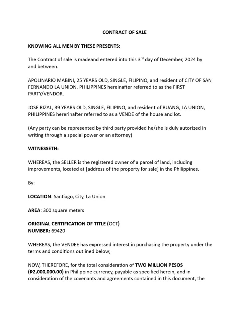 Contract of Sale for Property in La Union | PDF | Common Law | Private Law
