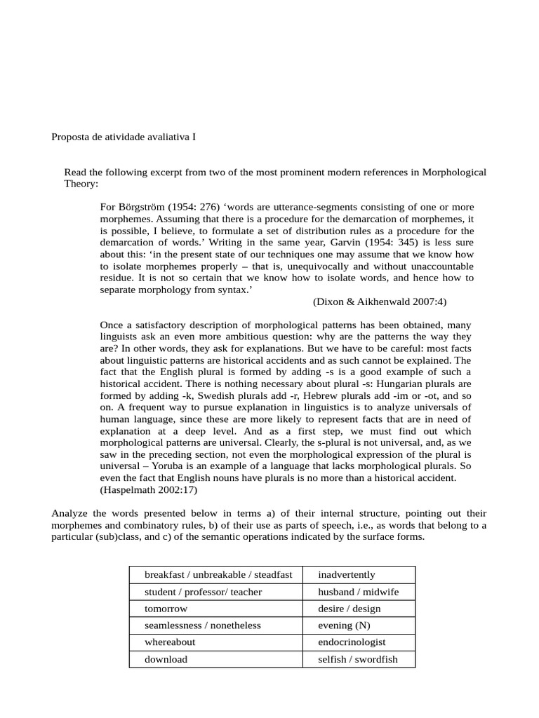 English Morphology Graded Assignment 01 Pdf Morphology