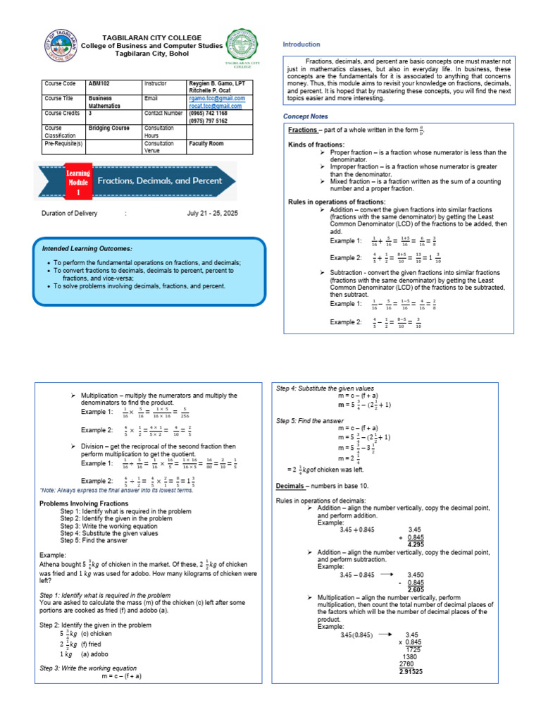 Mastering Fractions, Decimals, Percentages | PDF | Multiplication ...