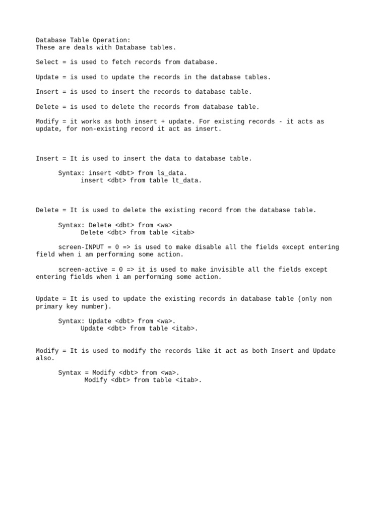 Database Table Operation | PDF