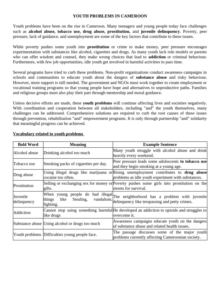 Module 1 Première Rls 1 Youth Problems in Cameroon - 061425 | PDF ...