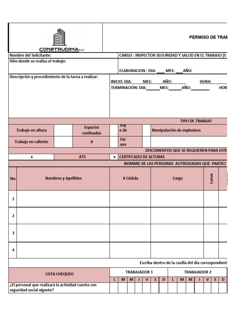 F-sst-05 Formato Permiso de Trabajo Montajes | PDF
