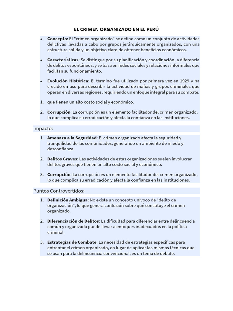 Crimen Organizado en el Perú: Definición y Desafíos | PDF | Crimen ...