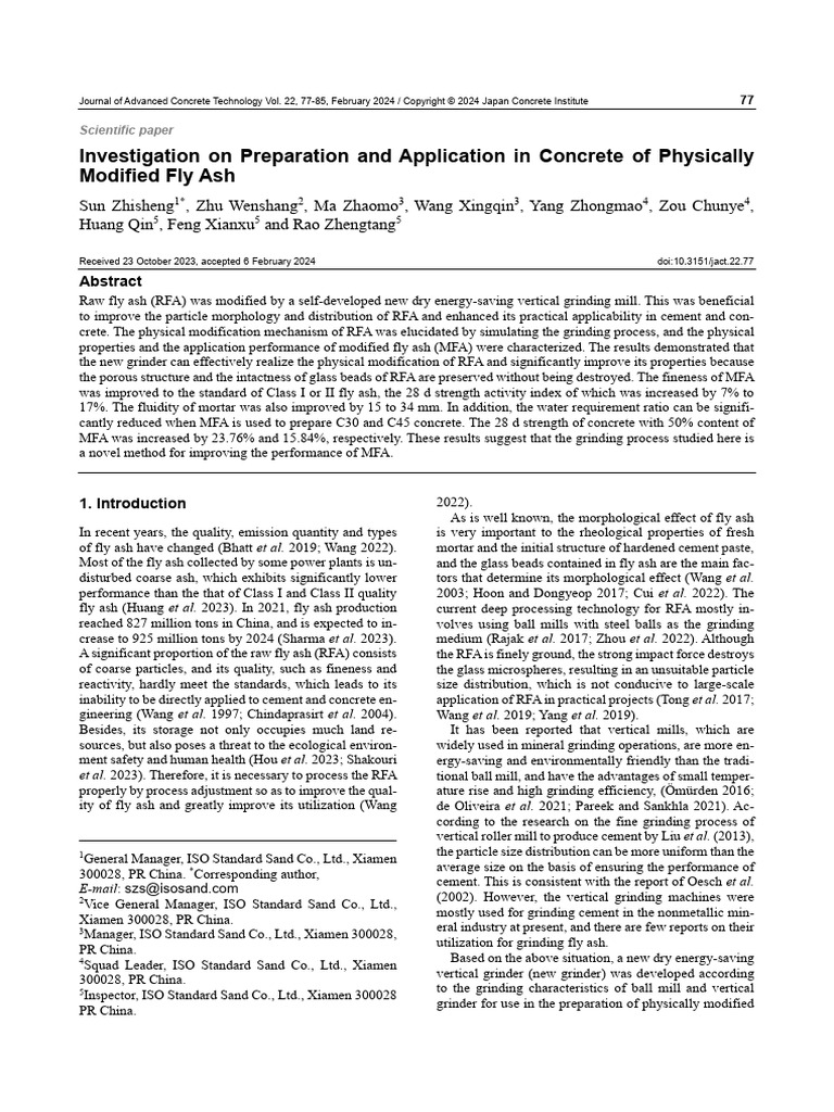 Physically Modified Fly Ash for Concrete | PDF | Concrete | Mill (Grinding)