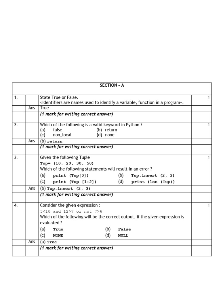 CBSE Class 12 Computer Science Question Paper 2023 Answer Key | PDF ...