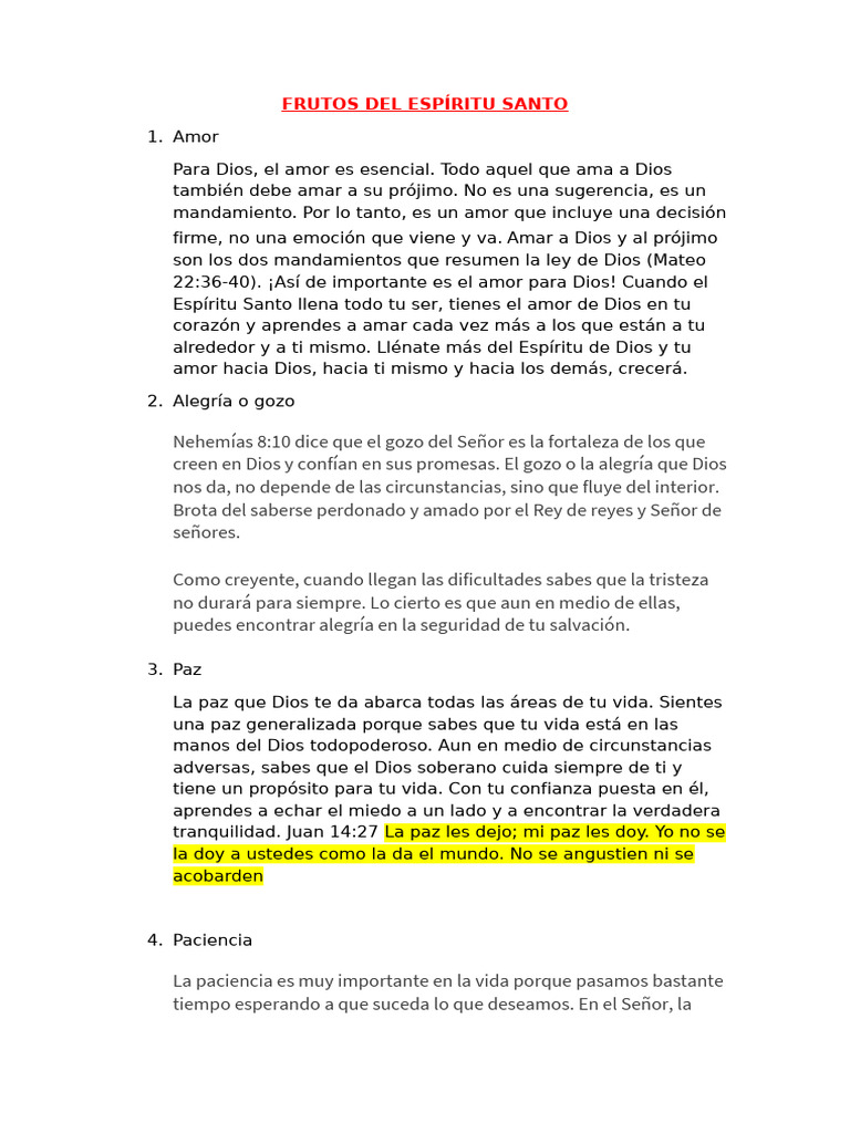 Frutos Del Espíritu Santo | PDF | Amor | Fruto Del Espiritu Santo
