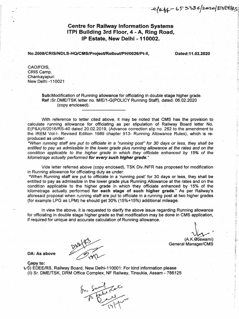 Running Allowance Modification Proposal | PDF