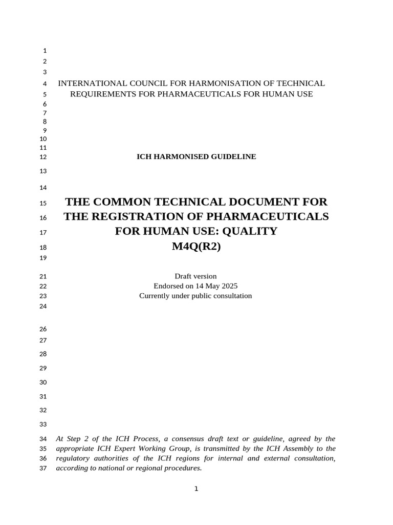 ICH M4Q(R2) Quality Guidelines Draft | PDF