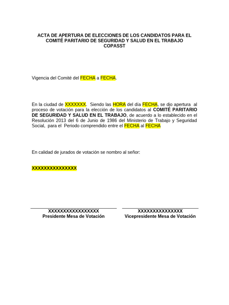 Acta Apertura de Elección Copasst | PDF