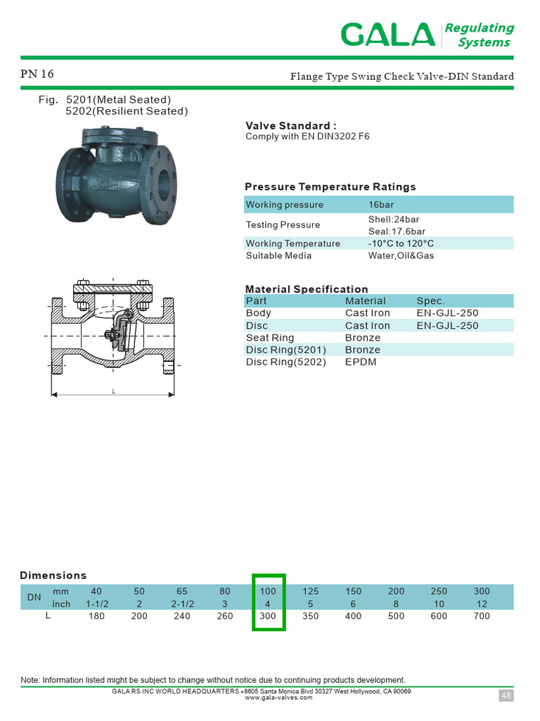 DIN Standard Swing Check Valve Specs | PDF | Valve | Gas Technologies