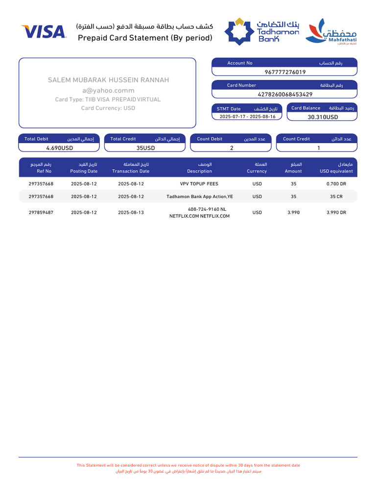 Visa 777276019 4278260068453429 | PDF | Debit Card | Credit Card