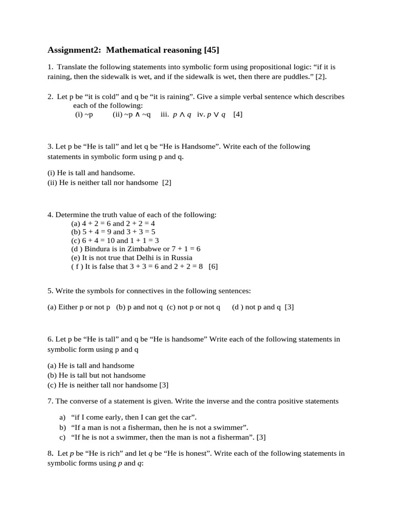 Mathematical Reasoning and Logic Exercises | PDF | Contradiction ...