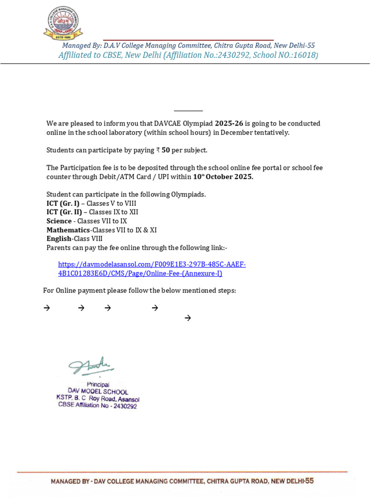 DAVCAE Olympiad Registration 2025-26 | PDF