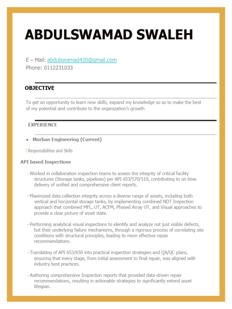Abdulswamad Swaleh Curriculum Vitae | PDF | Nondestructive Testing ...
