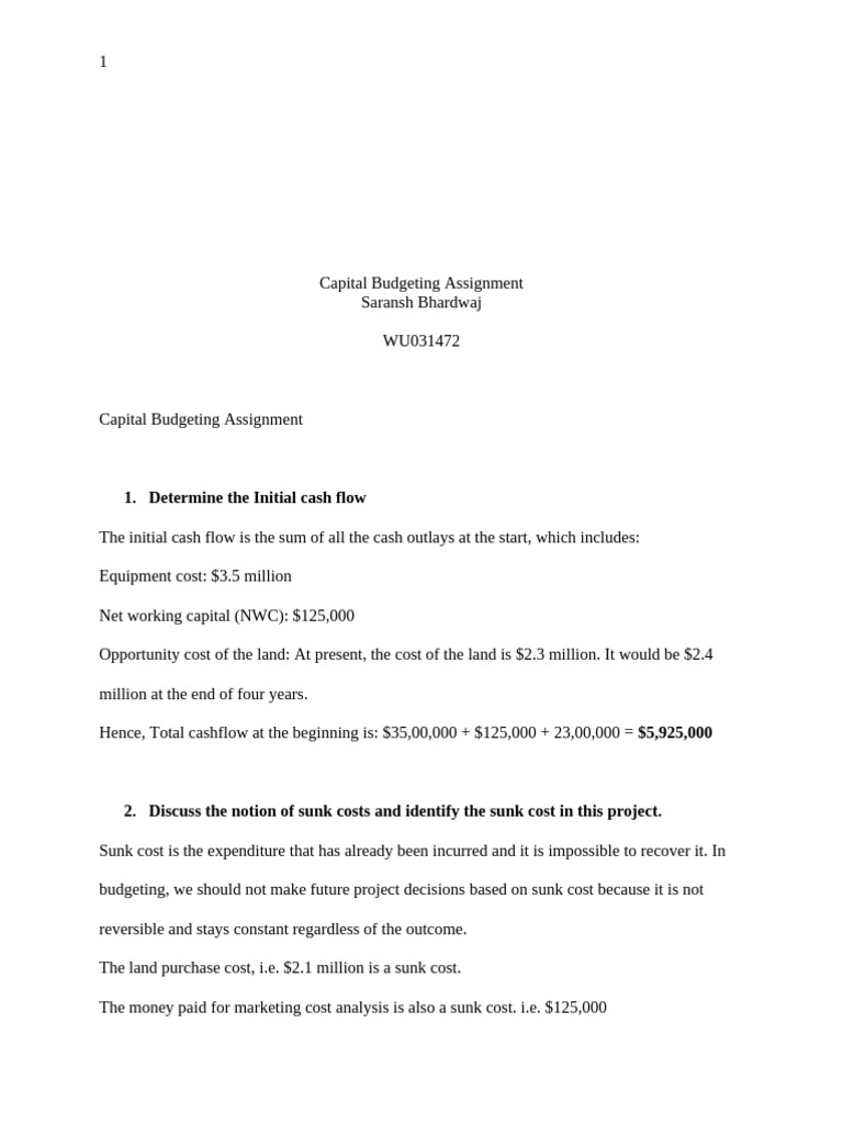 Capital Budgeting Analysis Report | PDF | Net Present Value | Internal ...