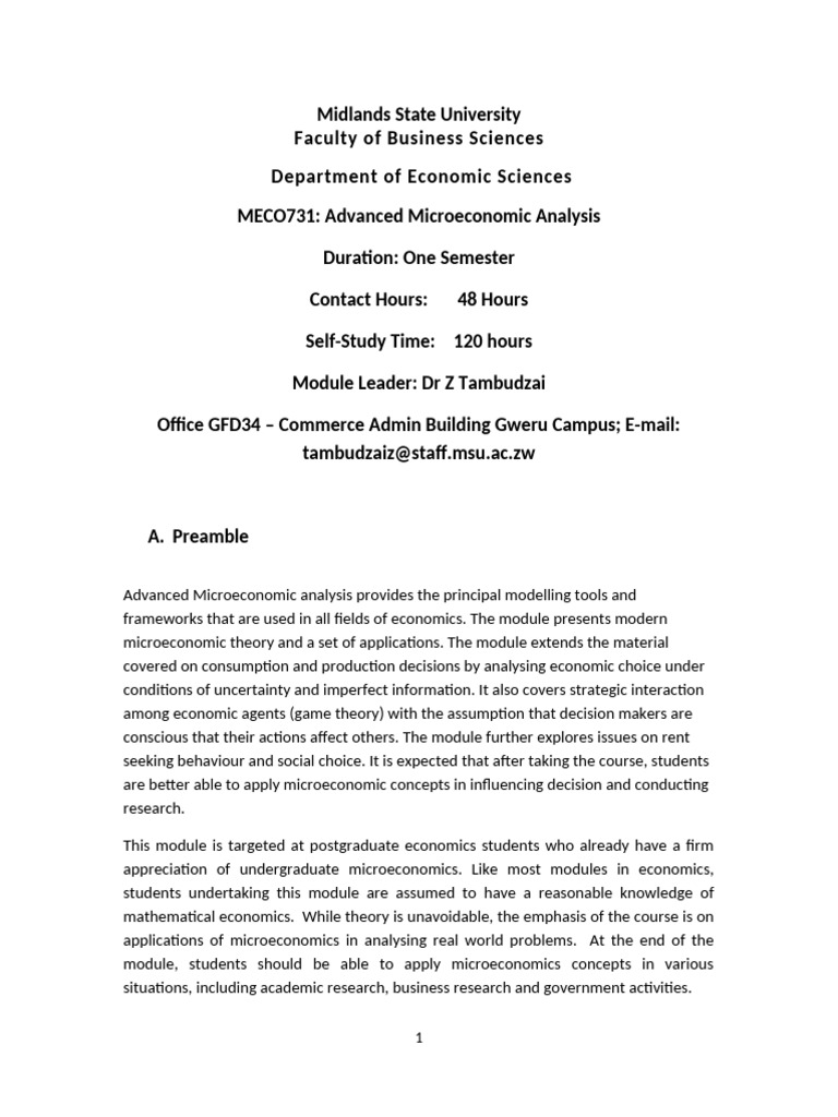 MECO731 - Advanced Microeconomic Analysis Outline Harare September 2021 ...