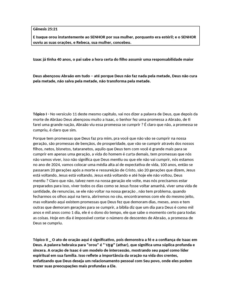 Oração e Promessas em Gênesis 25:21 | PDF | Isaac | Abraão