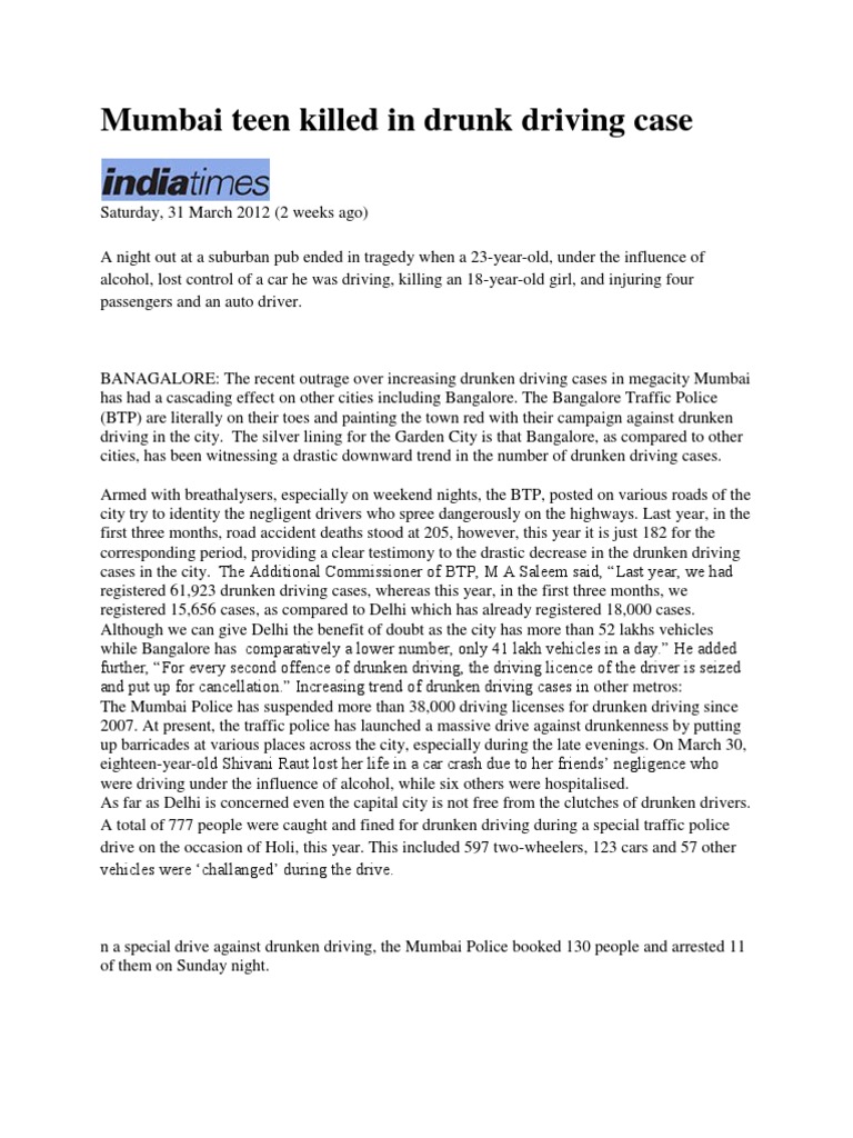 Drunken Driving Cases | PDF | Drunk Driving In The United States ...
