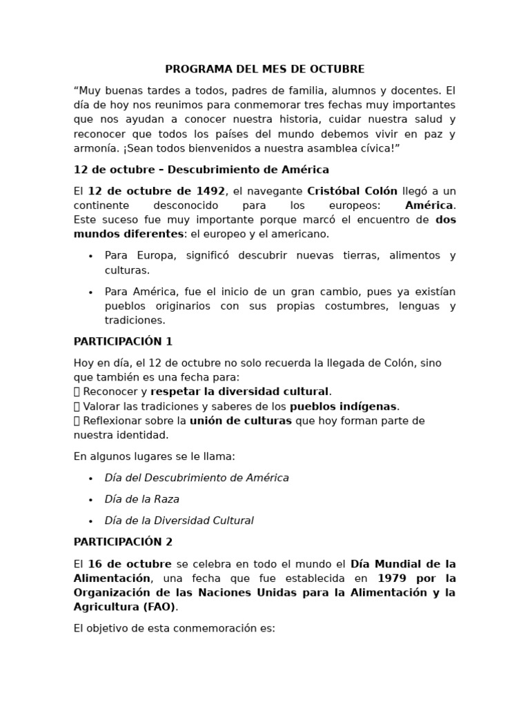 Programa Del Mes de Octubre | PDF | Américas | Naciones Unidas