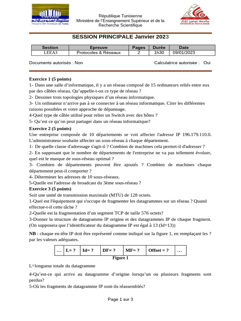 Épreuve Protocoles & Réseaux - Janv 2023 | PDF | Réseau informatique ...