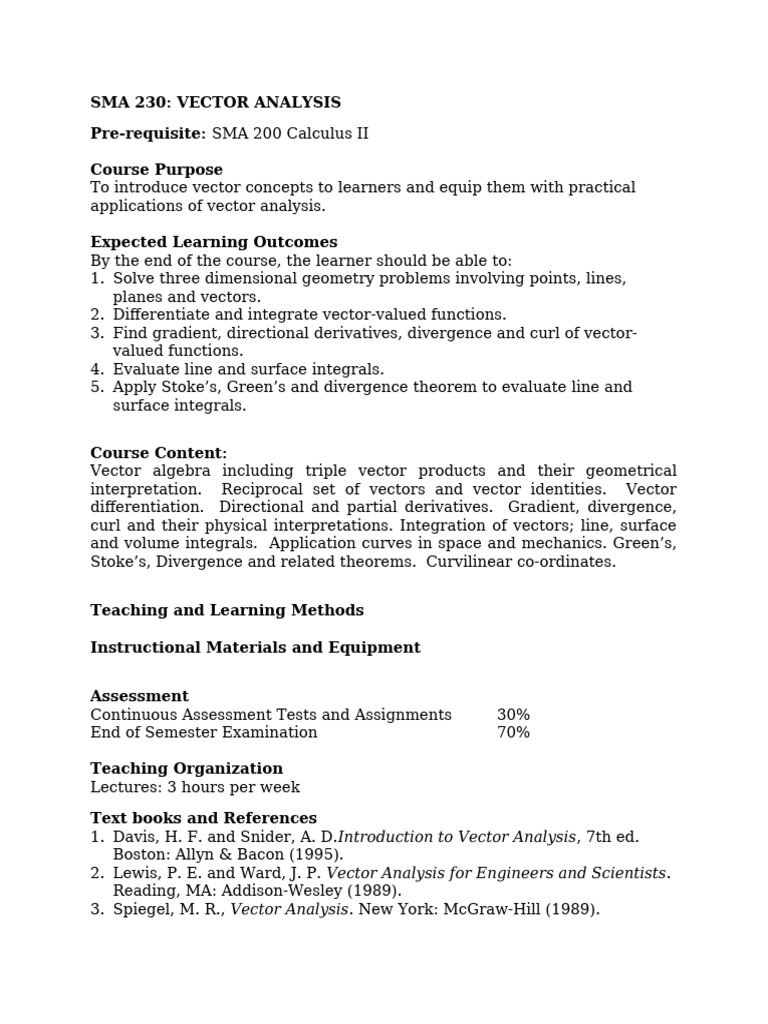 Vector Analysis Course Overview | PDF