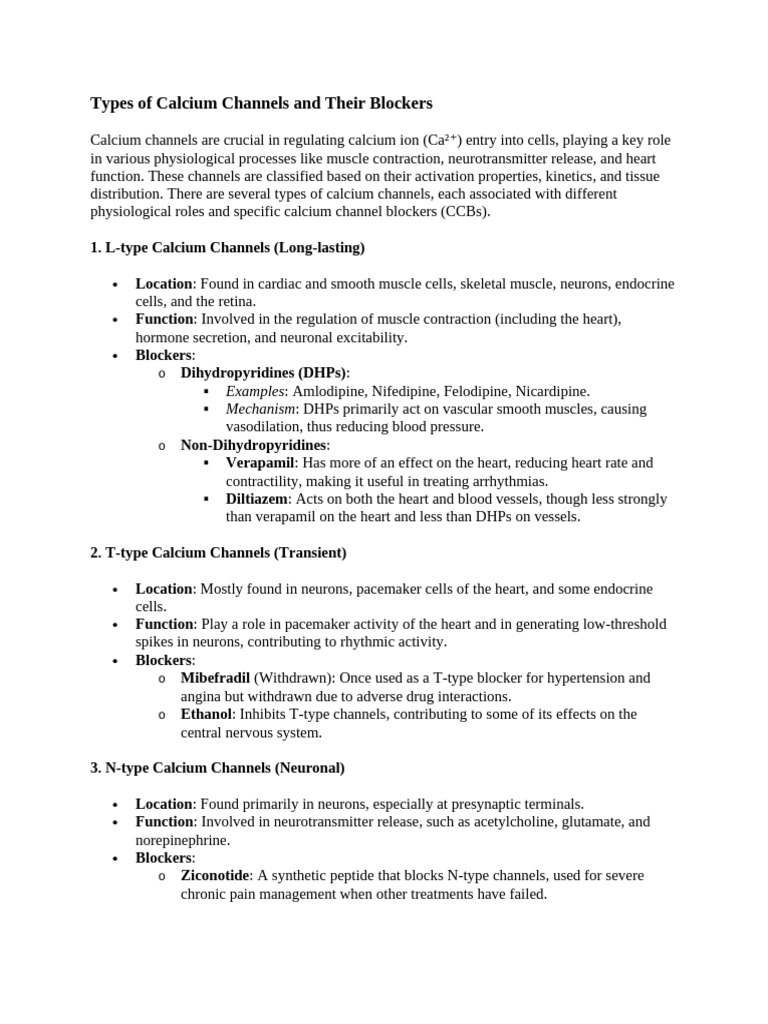 Types of Calcium Channels and Their Blockers | PDF | Physiology ...