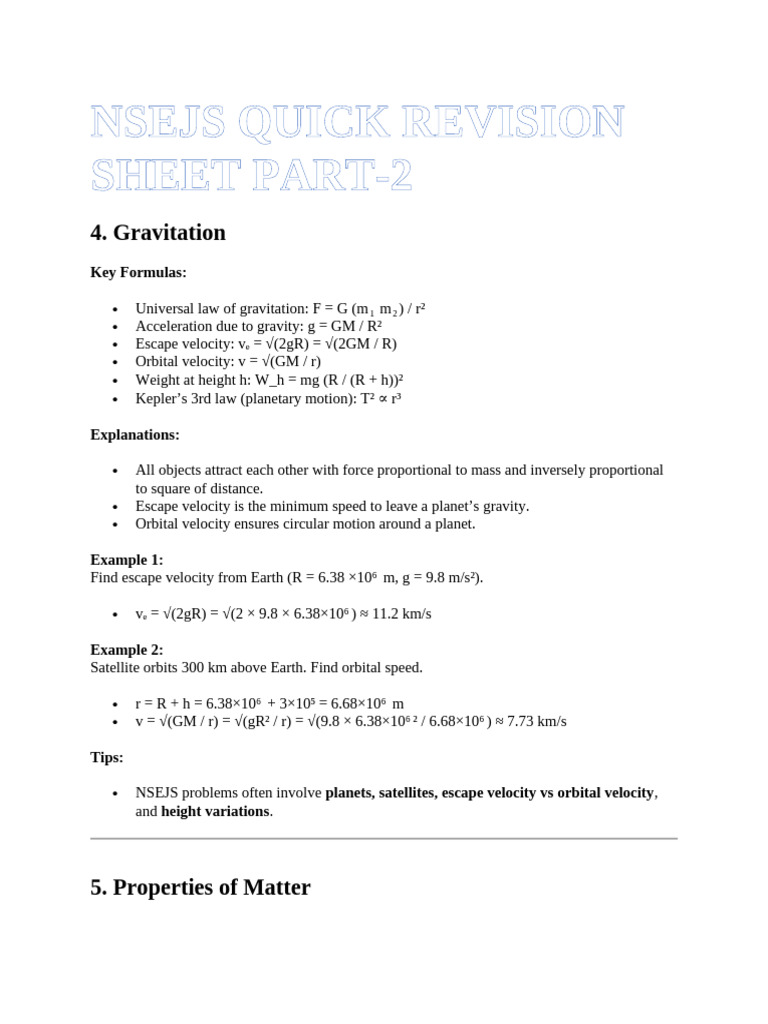 Nsejs Quick Revision Sheet Part-2 | PDF | Heat | Orbit