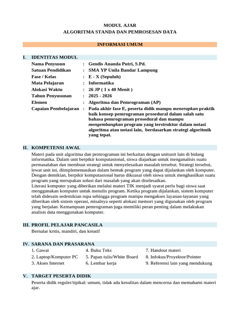 Modul Ajar Algoritma dan Pemrograman | PDF