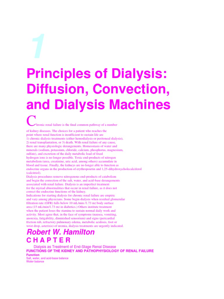 Principles of Dialysis Diffusion, Convection, and Dialysis Machines PDF Dialysis Hemodialysis