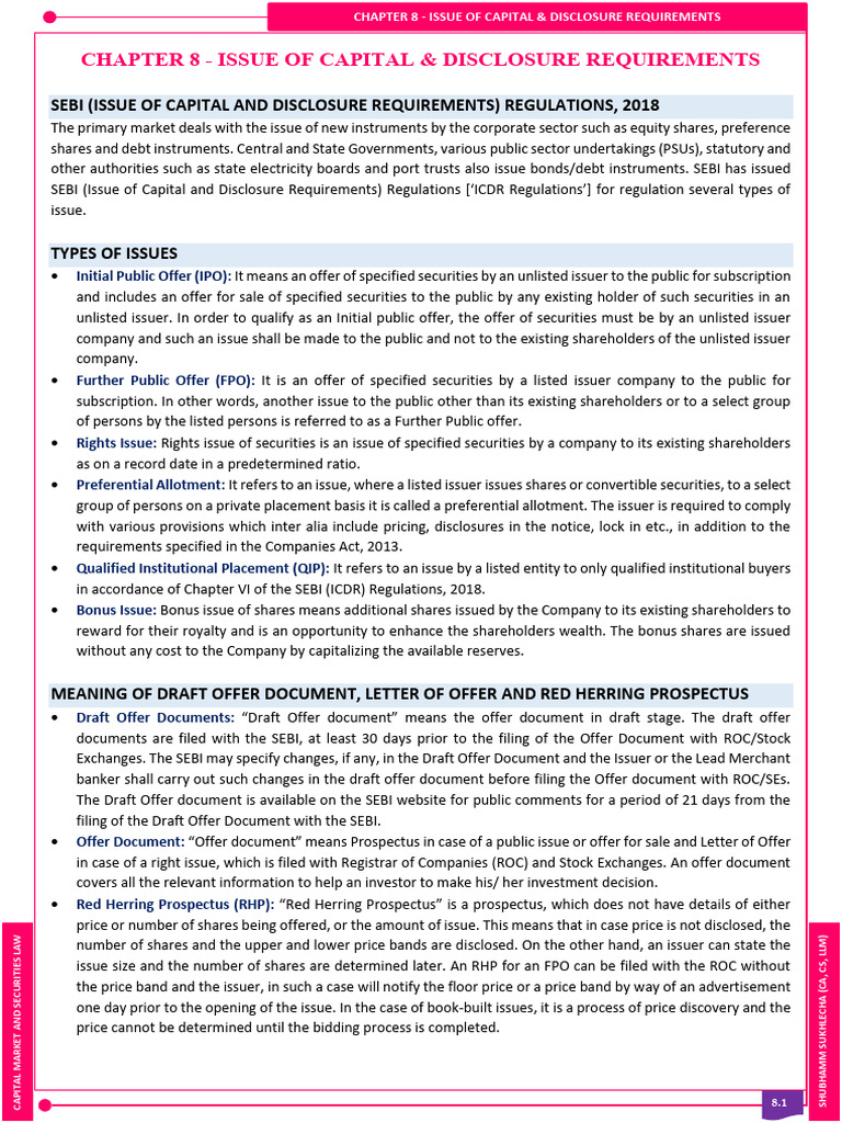 Capital Issue & Disclosure Regulations Guide | PDF | Securities ...