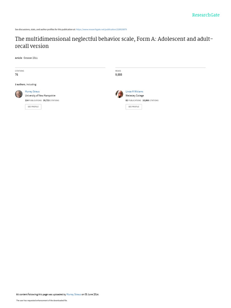 The Multidimensional Neglectful Behavior Scale For | PDF | Factor ...