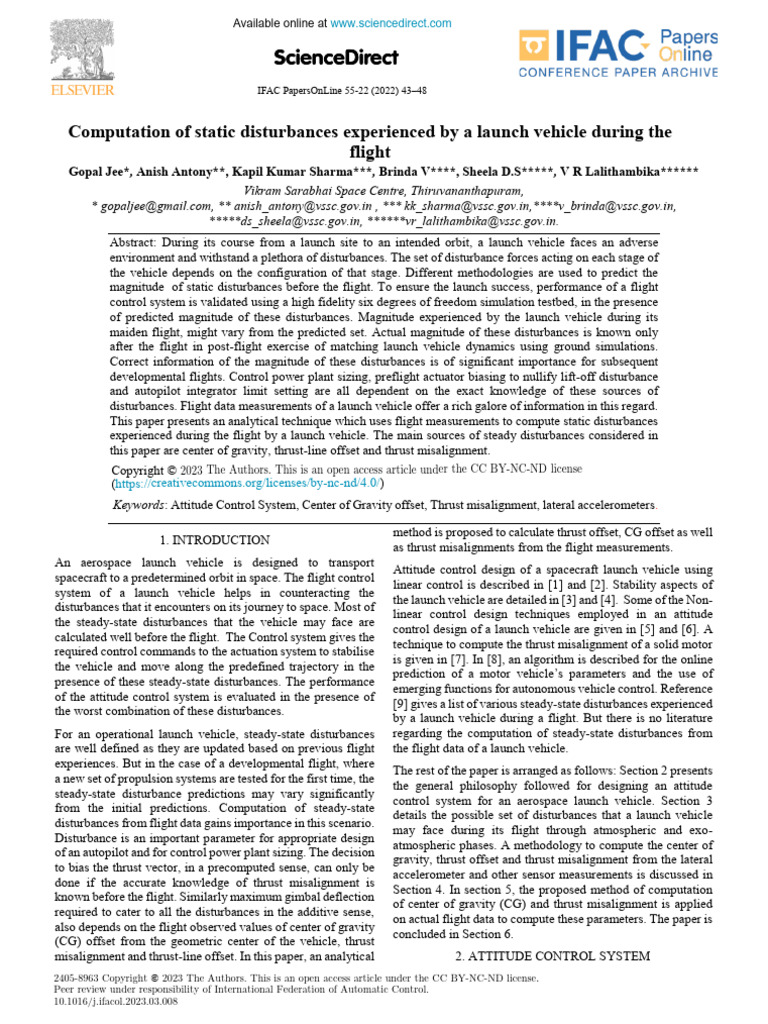 Computation of Static Disturbances Experienced by A Launch 2022 IFAC ...