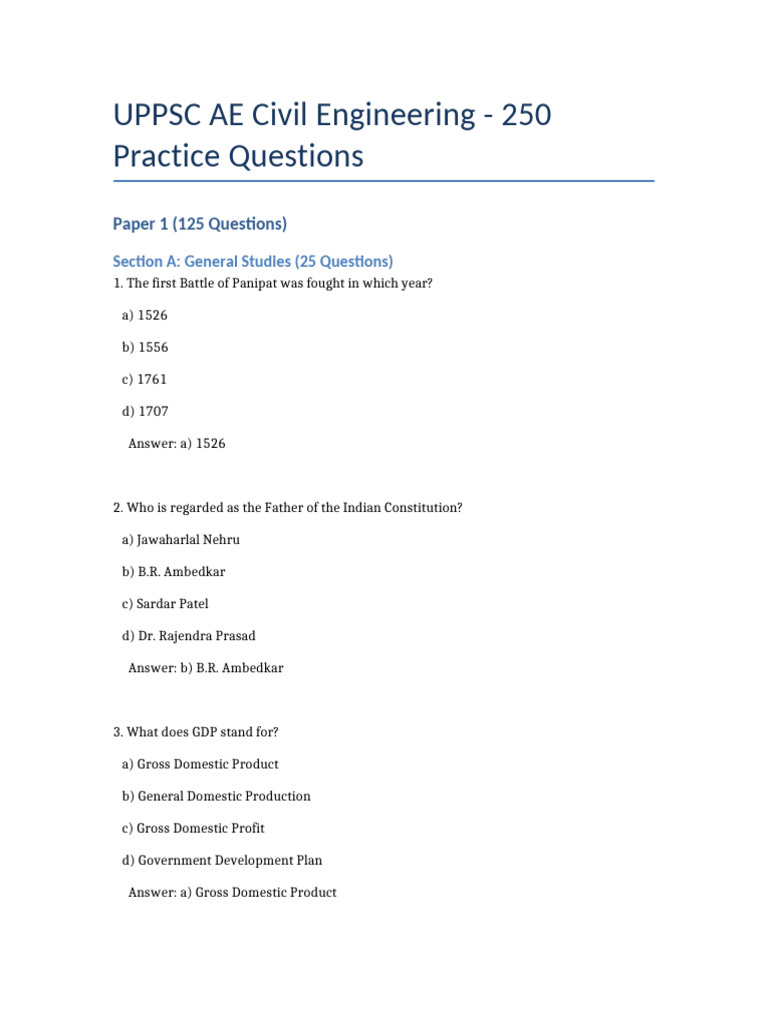 UPPSC AE Civil Engineering Practice Questions | PDF | Concrete | Bending
