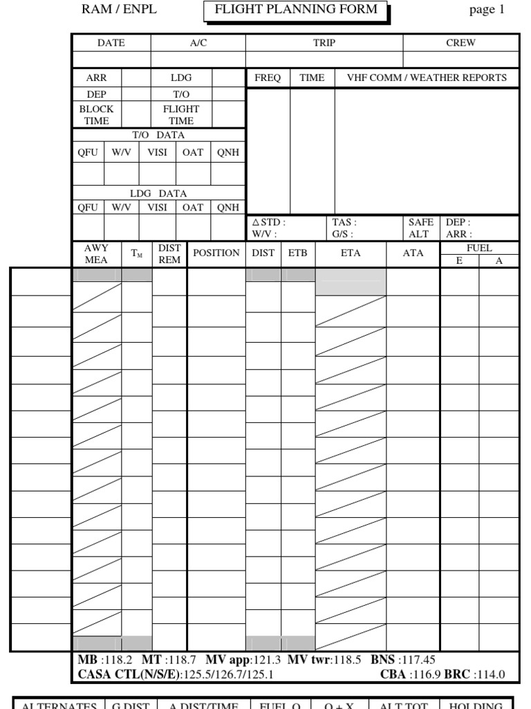 Ram / Enpl Flight Planning Form Page 1 | PDF