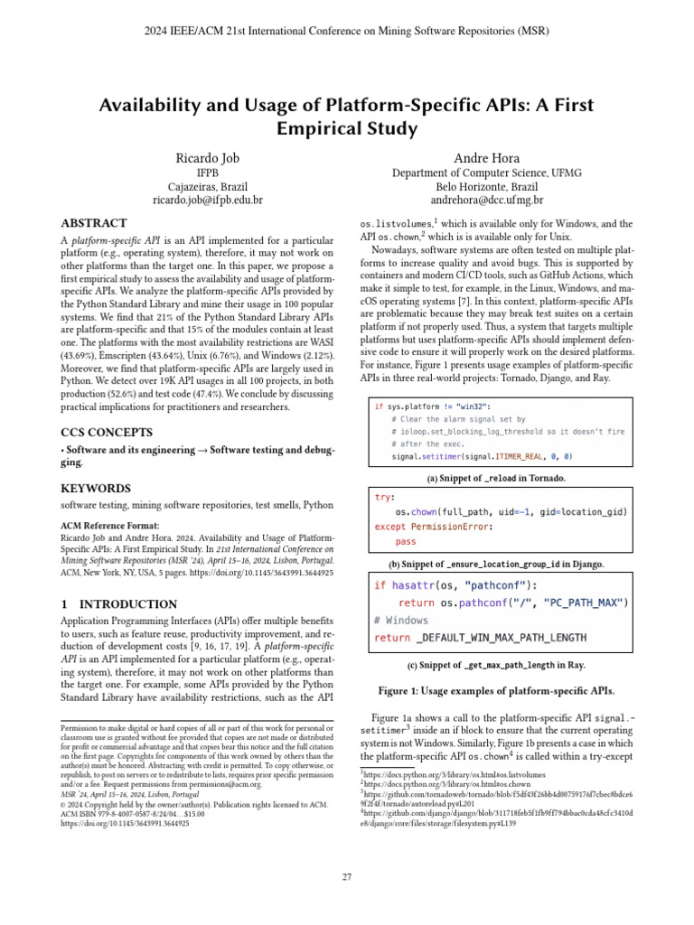 Study on Platform-Specific API Usage | PDF | Python (Programming ...