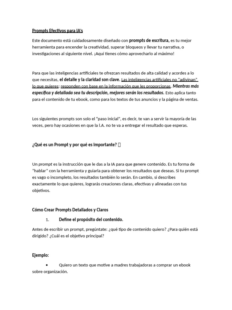 Prompts Efectivos para IA Creativa | PDF | Inteligencia artificial ...
