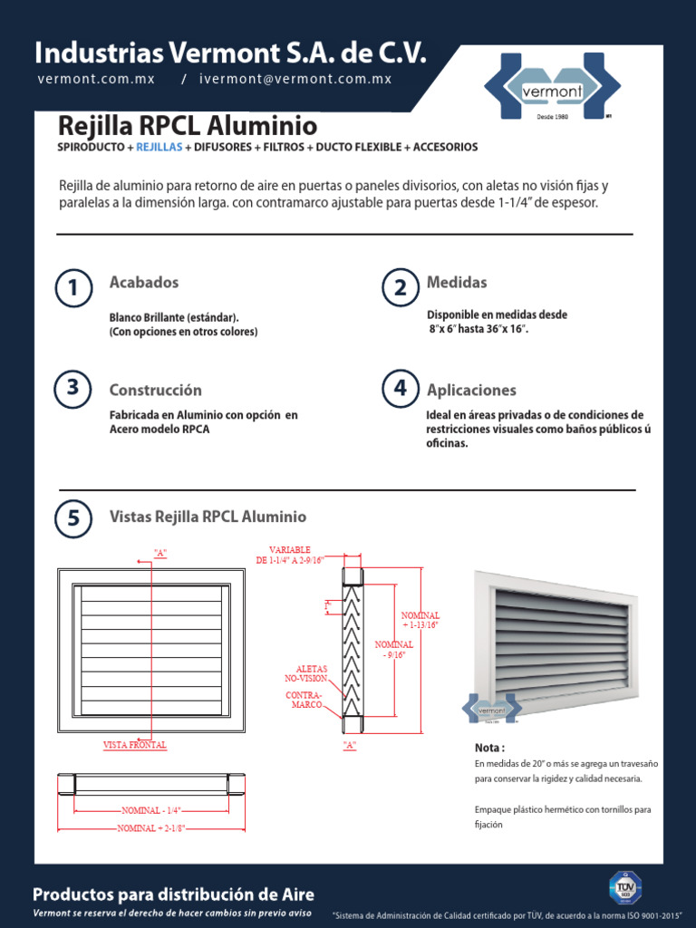 Rejilla RPCL de Aluminio para Aire | PDF | Componentes | Materiales