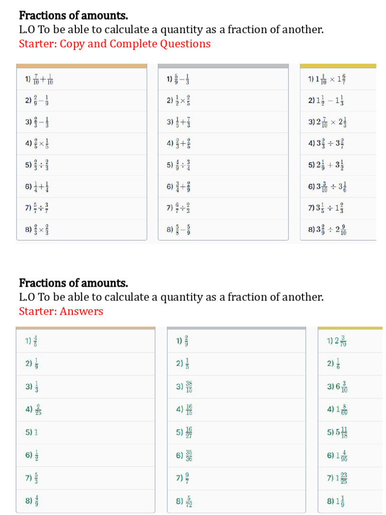 Unit Fractions of Quantities Demonstration | PDF | Algebra ...