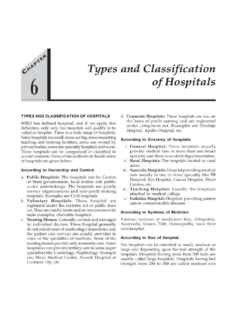 Classification of Hospitals | PDF