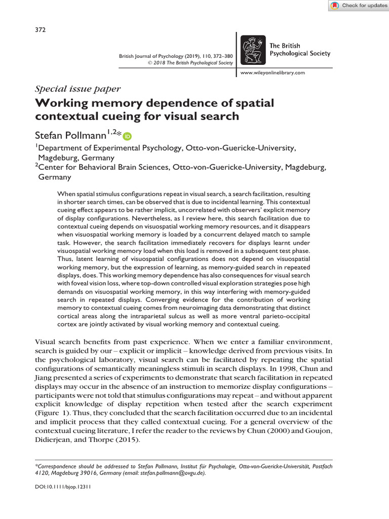 British J of Psychology - 2018 - Pollmann - Working Memory Dependence ...