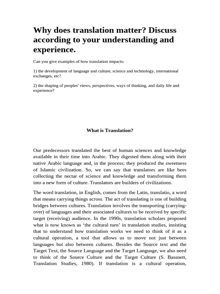 Impact of Translation on Culture and Language | PDF | Translations ...