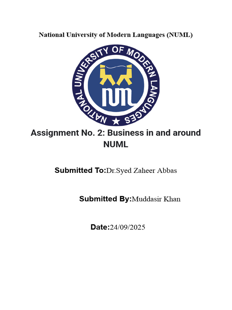 Assignment No. 2 - Business in and Around NUML | PDF