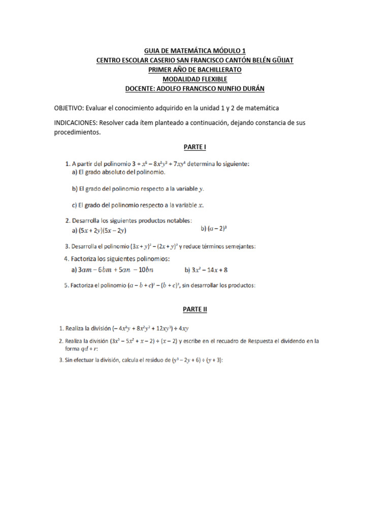 Guia de Matemática 1 Año Módulo 1 | PDF