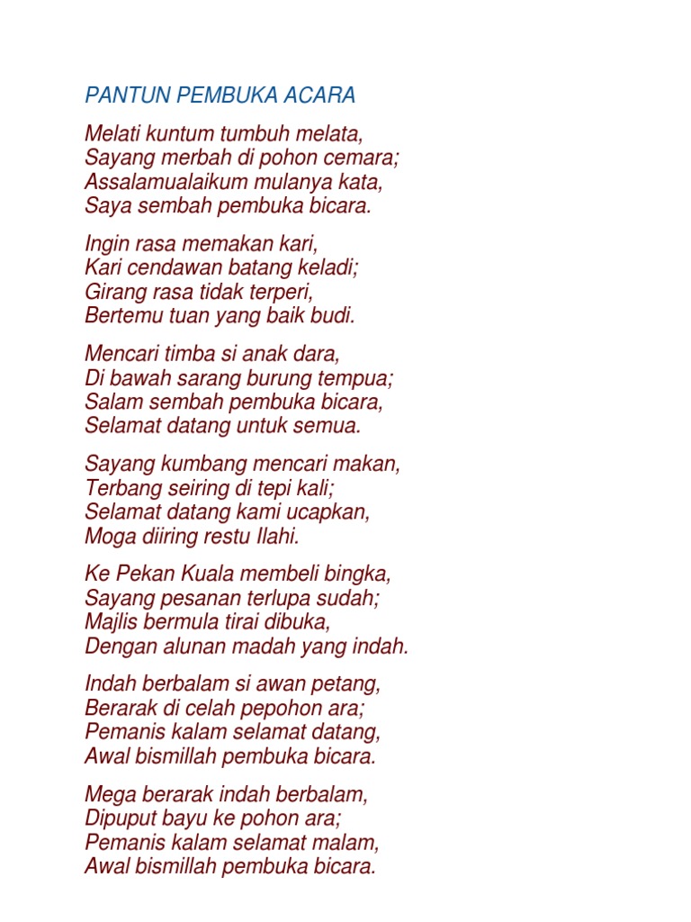 Pantun Pembuka Acara Pdf