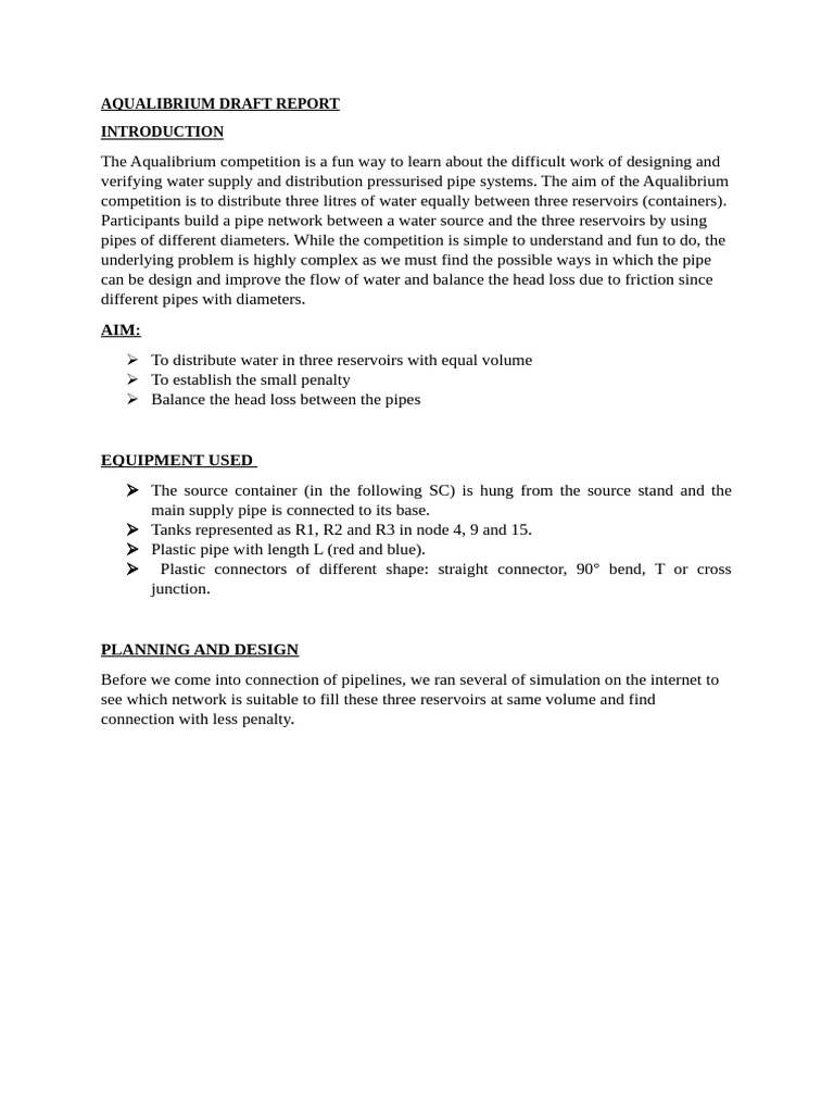 Aqualibrium Water Distribution Report | PDF