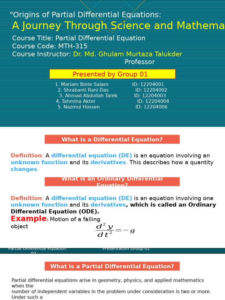 PDE Presentation Group 01 | PDF | Partial Differential Equation | Equations